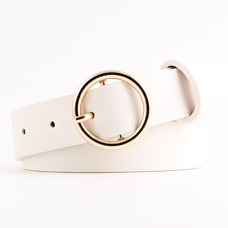 Vegan Leather Belt With Round Gold Buckle