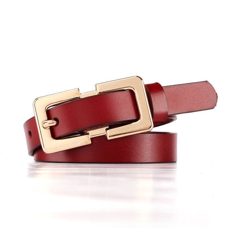 Leather Belt With Classic Gold Buckle