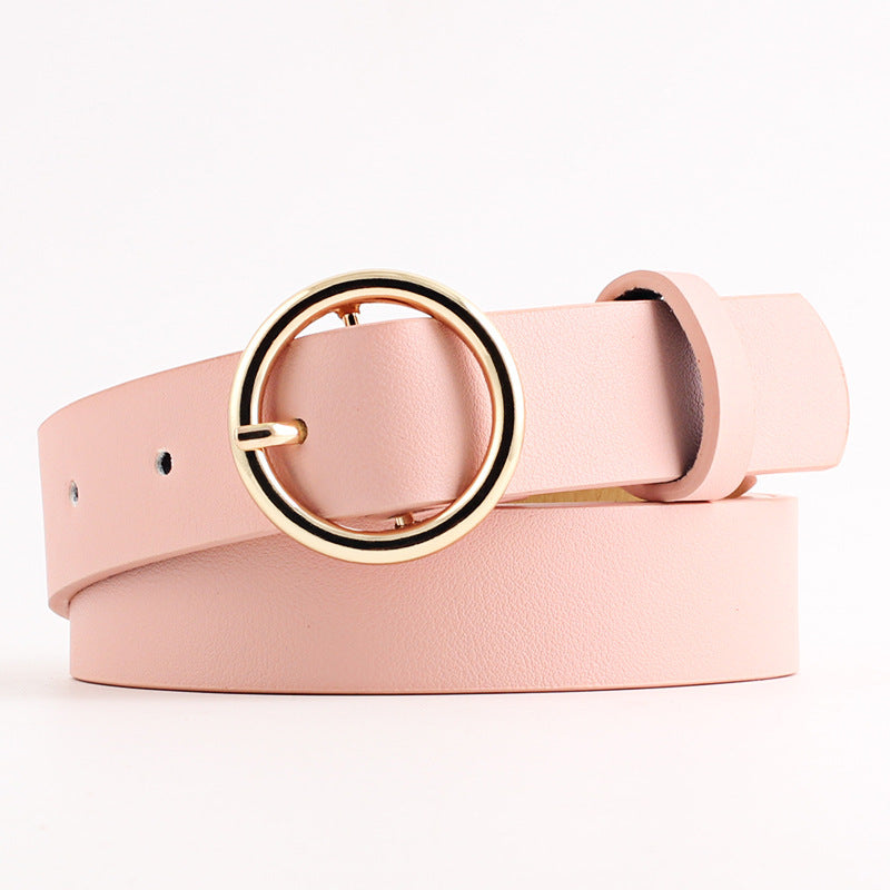 Vegan Leather Belt With Round Gold Buckle