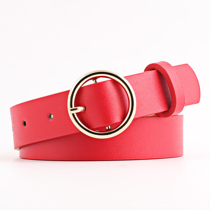 Vegan Leather Belt With Round Gold Buckle