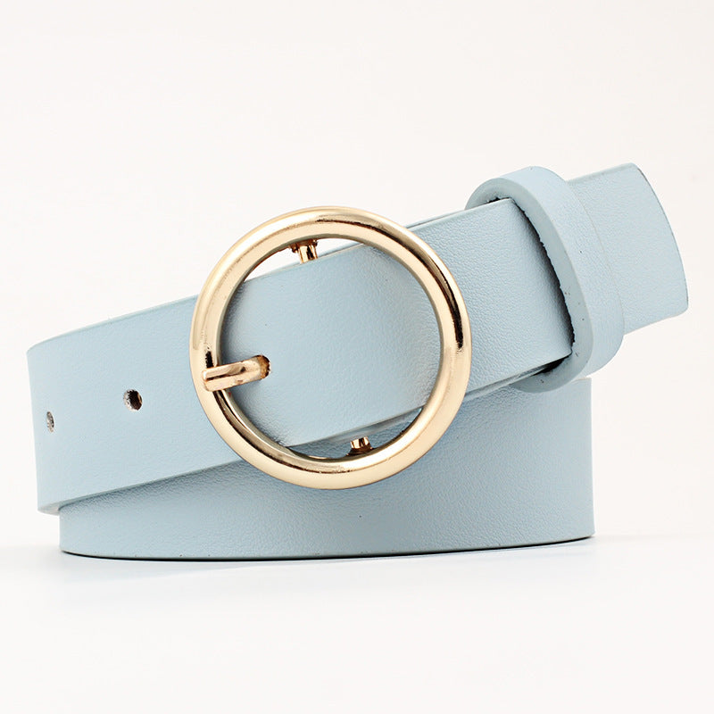 Vegan Leather Belt With Round Gold Buckle