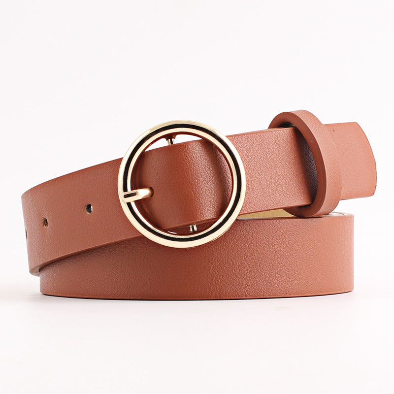 Vegan Leather Belt With Round Gold Buckle