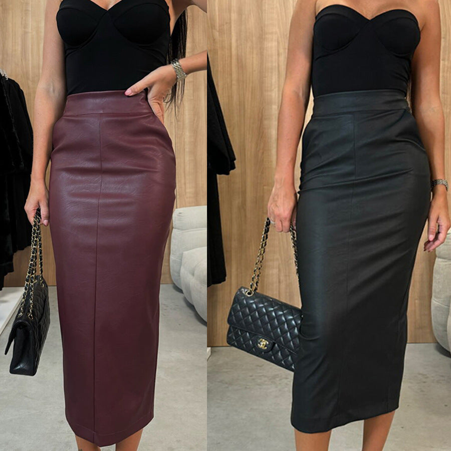 Vegan Leather Midi Skirt
