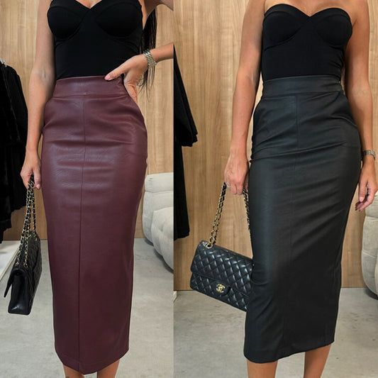 Vegan Leather Midi Skirt